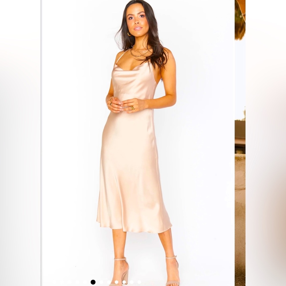 Show Me Your Mumu Verona Cowl dress in Champagne Luxe satin